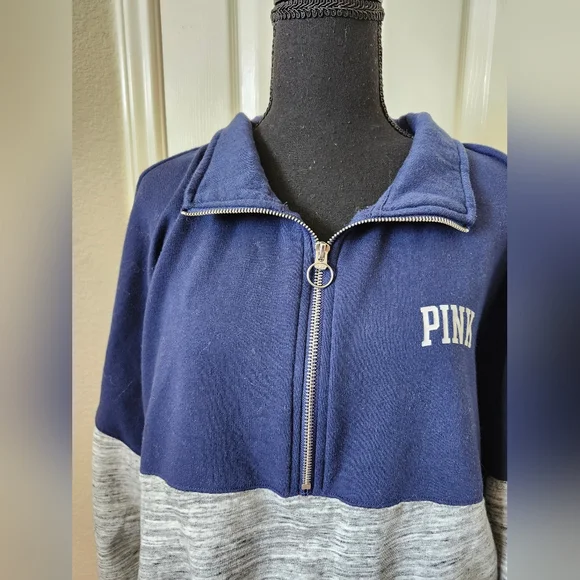 VS Pink Navy and Heatger Gray Quarter Zip Sweatshirt XL - Picture 14 of 14